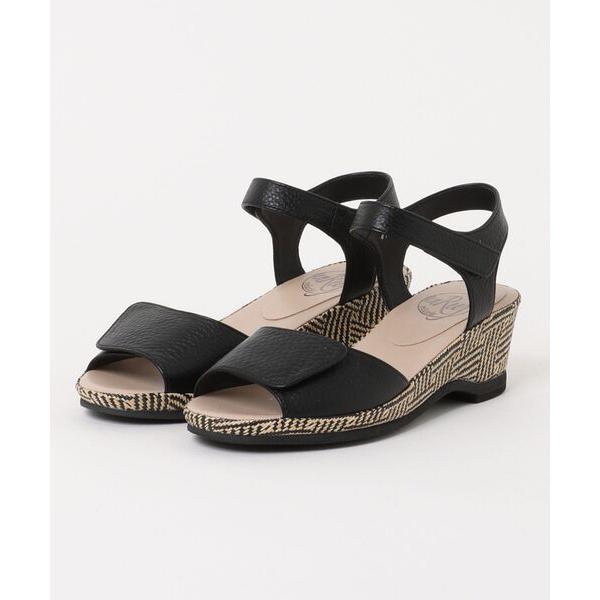 サンダル ベルクロストラップハーフウェッジサンダル レディース