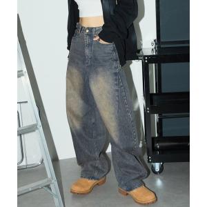 ジーンズ デニム デニムパンツ ヴィンテージオーバーダイ加工バレルデニムパンツ レディース メンズ