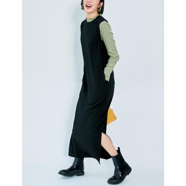 ワンピース ＩＥＤＩＴ　品よく着られるきれいめカットソーノースリーブワンピース「ブラック」