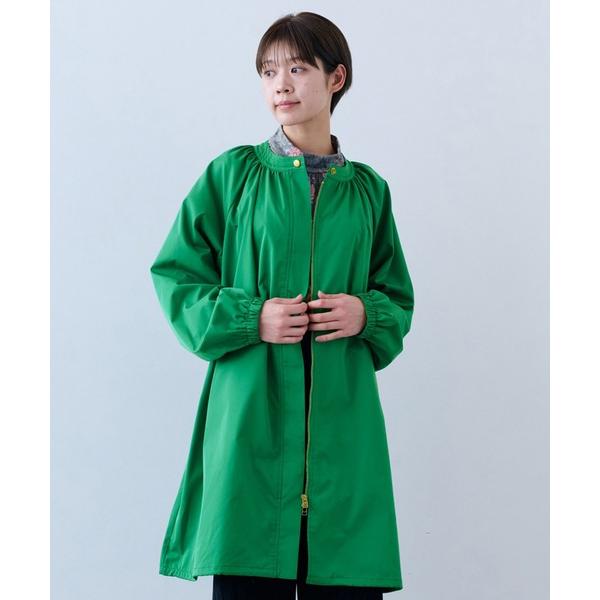 ノーカラーコート コート 進藤やす子さんコラボ　着るだけでパっと華やぐ　ギャザーロングコート「グリー...