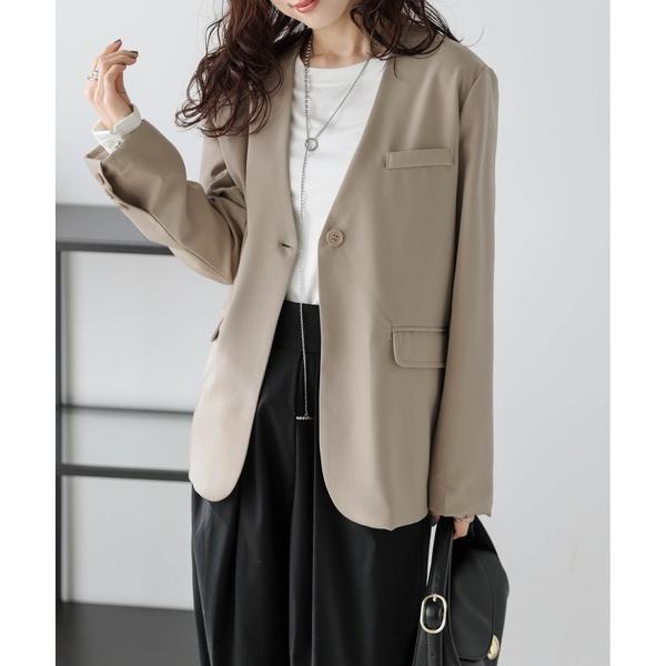 ジャケット ノーカラージャケット Vネックノーカラージャケット レディース