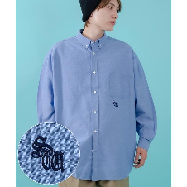 シャツ ブラックレターロゴ ワンポイント刺しゅう オックスフォード ボタンダウンシャツ メンズ