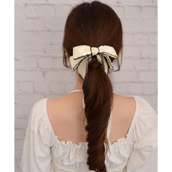 ヘアクリップ 「float」パイピング リボン バナナクリップ
