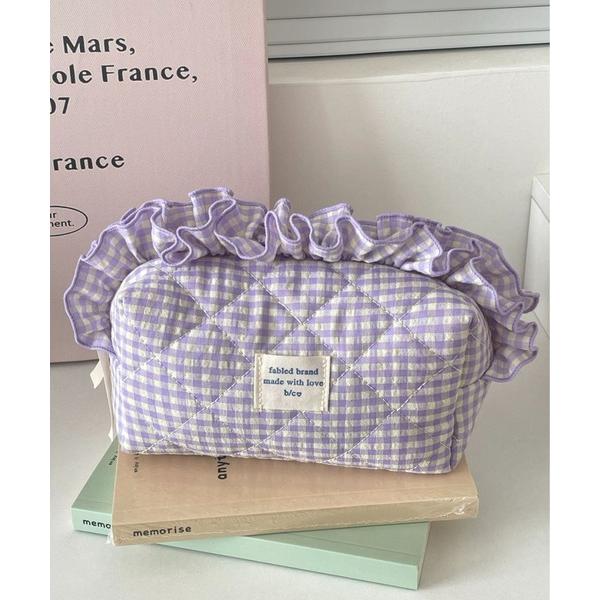 ポーチ ギンガムチェックフリルポーチ レディース