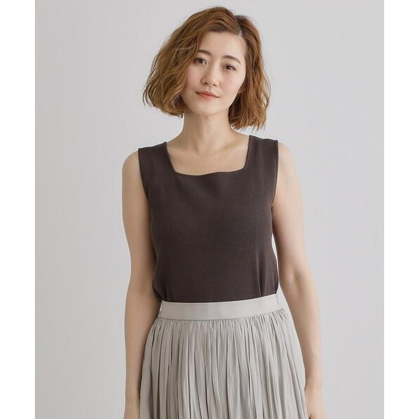 タンクトップ ノースリーブ 「ラフにもキレイにも、着回し力」2WAYスクエアニットタンク レディース