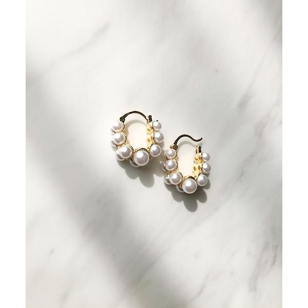 ピアス ダブルパールモチーフサークルフープピアス レディース