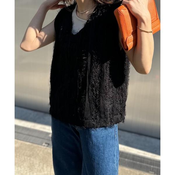 ベスト ジレ 「2025新作」2way！　Vネック/深Uネック フリンジシャギーレース ベスト レデ...