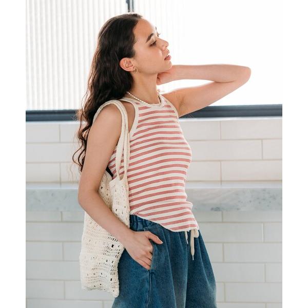 タンクトップ ノースリーブ ランダムリブタンクトップ/アメスリボーダータンクトップ レディース