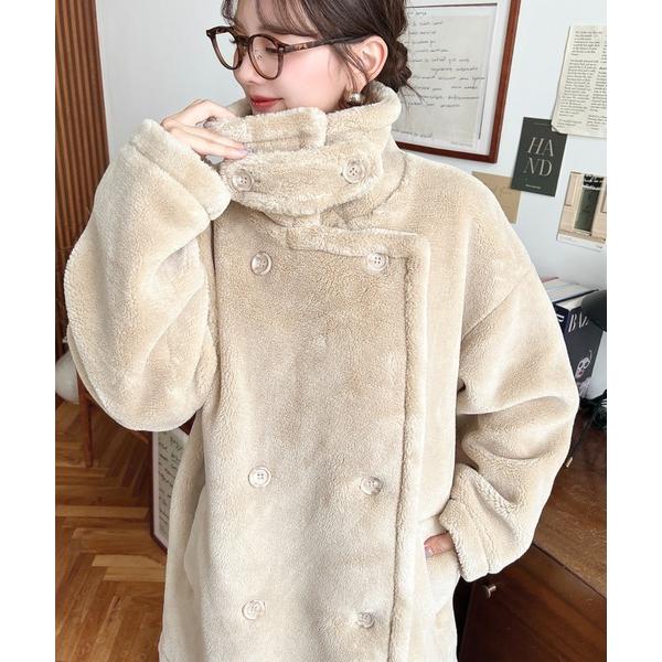 ピーコート pコート 2WAYアレンジカラーミドル丈テディベアボアPコートジャケット レディース