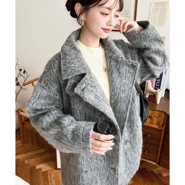 ピーコート pコート 2WAYアレンジカラーミドル丈メランジシャギーコートジャケット(Pコート) レ...