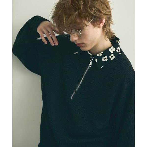 セーター ニット Oversized half-zip collarless knit sweate...