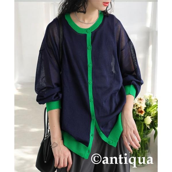 ニット セーター 配色シアーニットカーディガン レディース