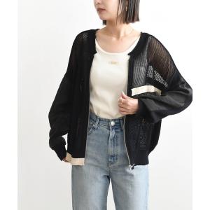 ニット セーター 布帛MIXメッシュニットブルゾン レディース