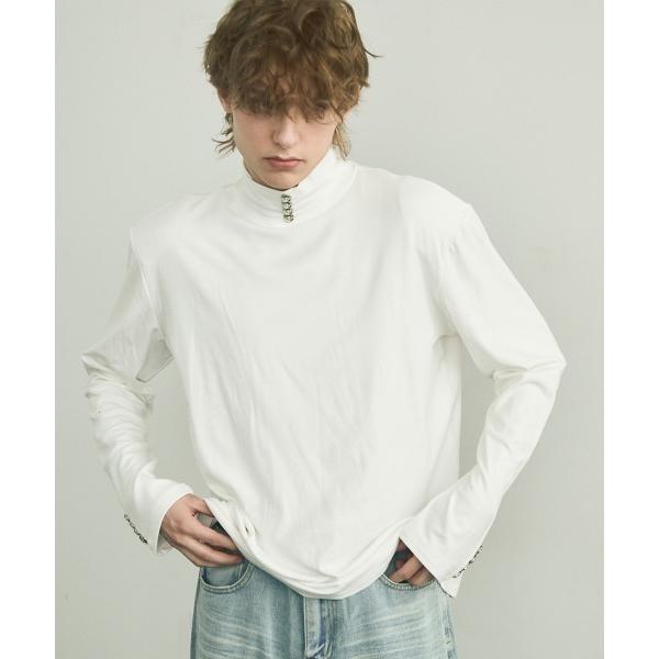 tシャツ Button design high neck long sleeve T-shirt /...