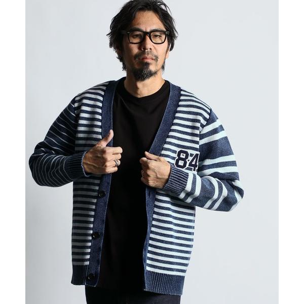 カーディガン 「INDIGO LABEL」 INDIGO STRIPE＆BORDER CARDIGA...