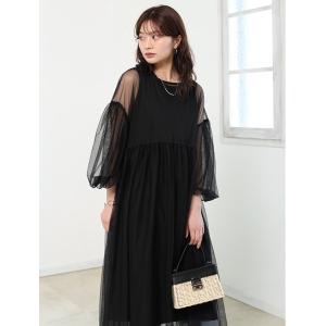 ワンピース チュール×ノースリーブワンピースセット