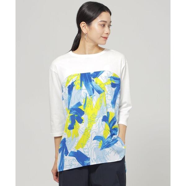 tシャツ 「ウォシャブル」フラワープリントコンビカットソー レディース