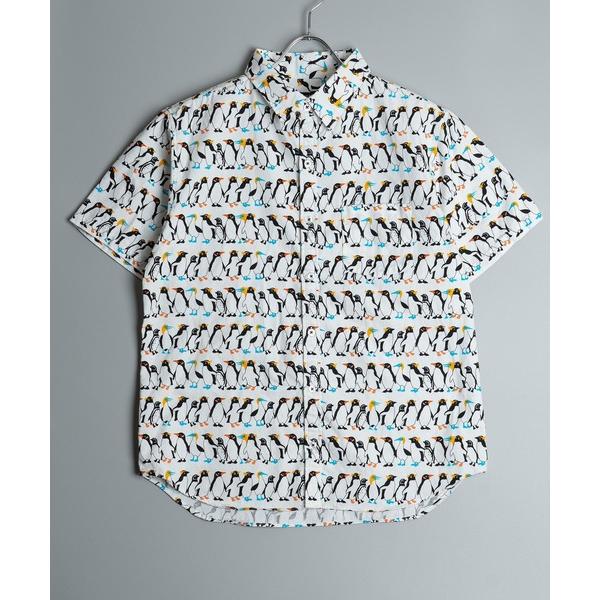 シャツ 日本製 ネコ ペンギン クマ プリント オックスフォード レギュラー カラー 半袖 シャツ(...