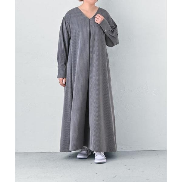 ワンピース 「BLK001」Vネックピンストライプロングワンピース