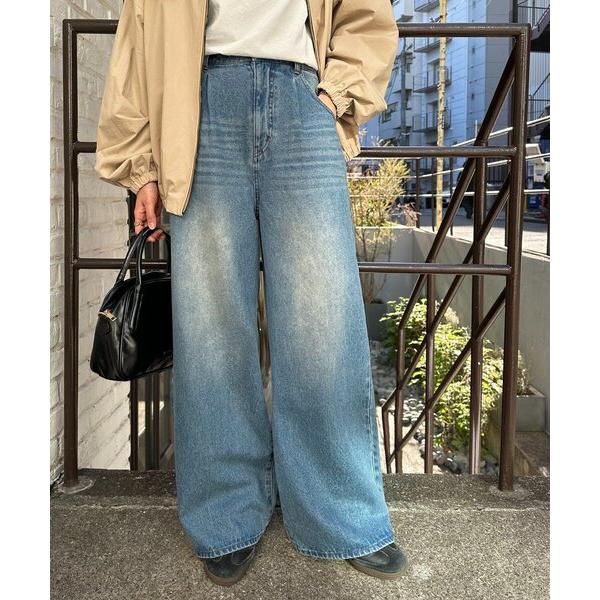 ジーンズ デニム デニムパンツ 「サイズ追加！/ユニセックス」デニムタックワイドパンツ レディース ...