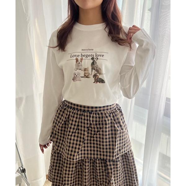 tシャツ DOG＆CATデザインロンT／長袖Tシャツ レディース