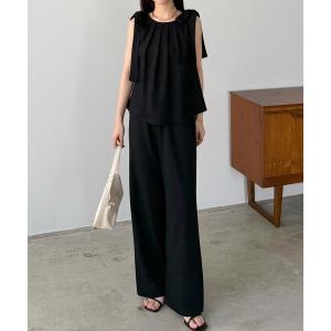 セットアップ リネン混肩リボンバックオープンセットアップ レディース