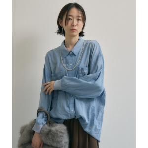 ブラウス シャツ Dignite Collier 袖リブシアーデニムスナップボタン付シャツ レディース