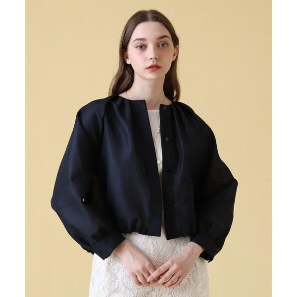 コート アウター ハードオーガンジーノーカラーブルゾン レディース