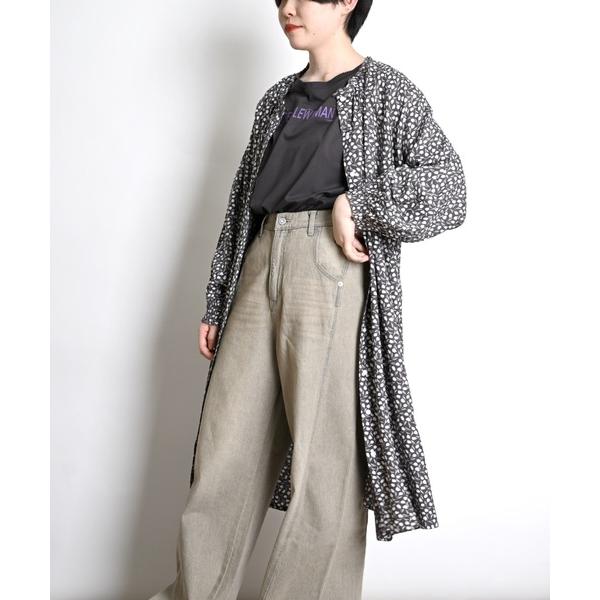 シャツワンピース 前開き花柄シャツワンピース