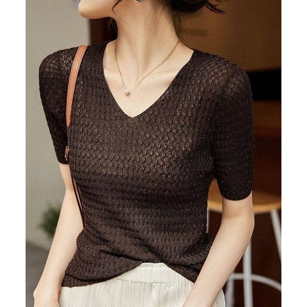 tシャツ Vネック半袖サマーニット レディース