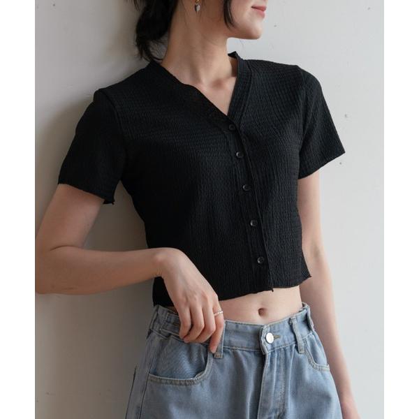 tシャツ ボリュームボトムにバランスが取りやすいショート丈Ｖネック半袖トップス レディース