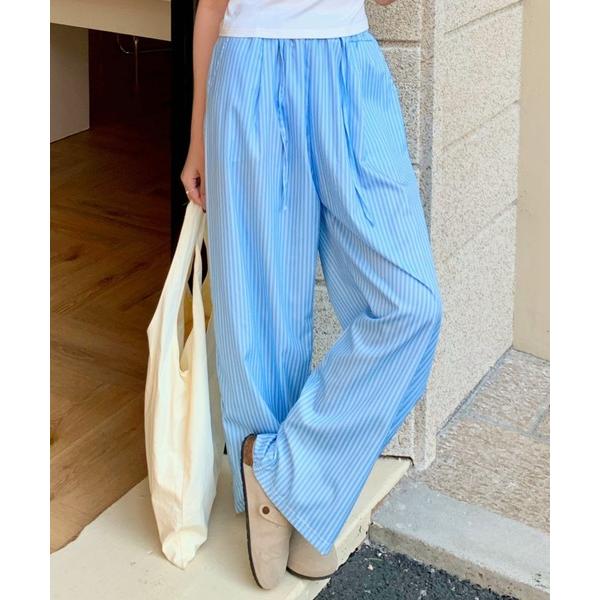 パンツ ストライプワイドストレートレッグパンツ レディース