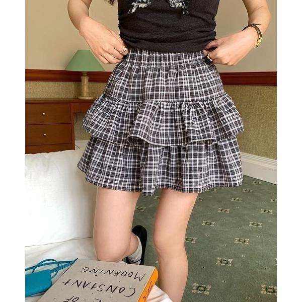 スカート 柄アソートミニ丈ティアードスカート(インパン付き)