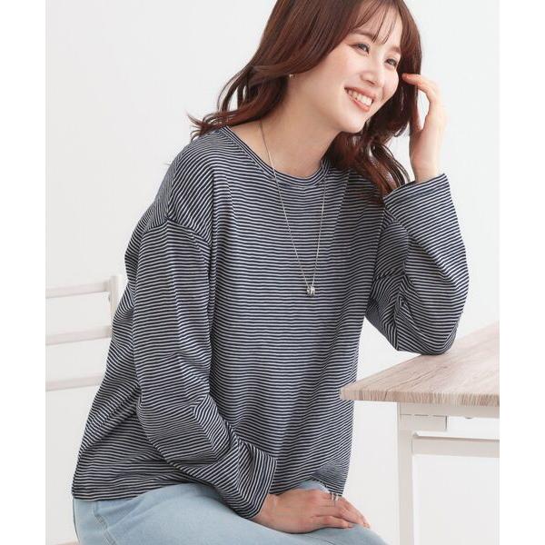 tシャツ 「洗える/S-LL」大人カジュアルに スラブボーダーロンT レディース