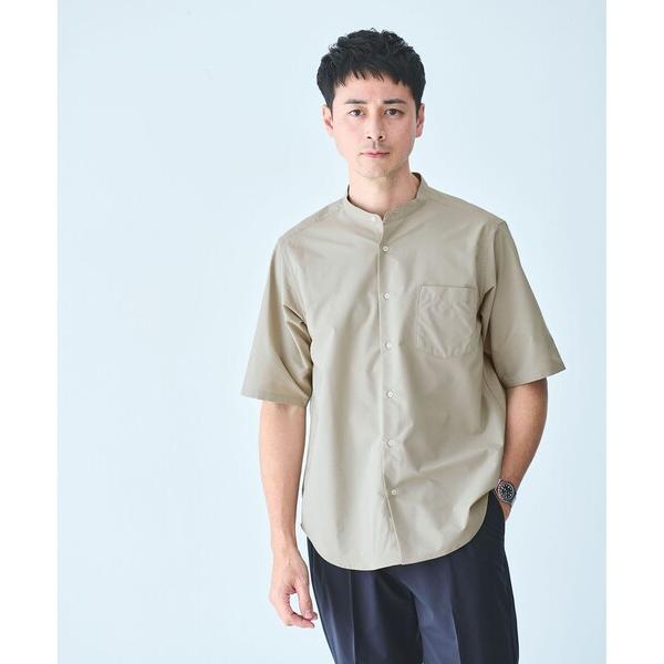 シャツ 「WEB限定」JUST fit バンドカラー 半袖 シャツ -ストレッチ- メンズ