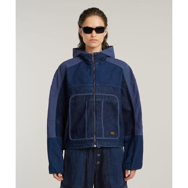 ブルゾン アウター HOODED TRACK JACKET/異素材ミックスデニムナイロントラックジャ...