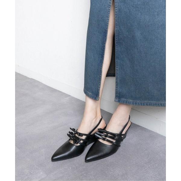 サンダル ポインテッドリボンウエッジミュールサンダル レディース