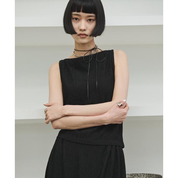 タンクトップ ノースリーブ ワッシャー加工ボートネックノースリトップス/セットアップ可能 レディース