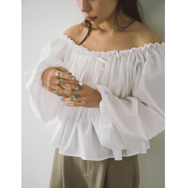 ブラウス シャツ オフショルギャザーリボンブラウス レディース
