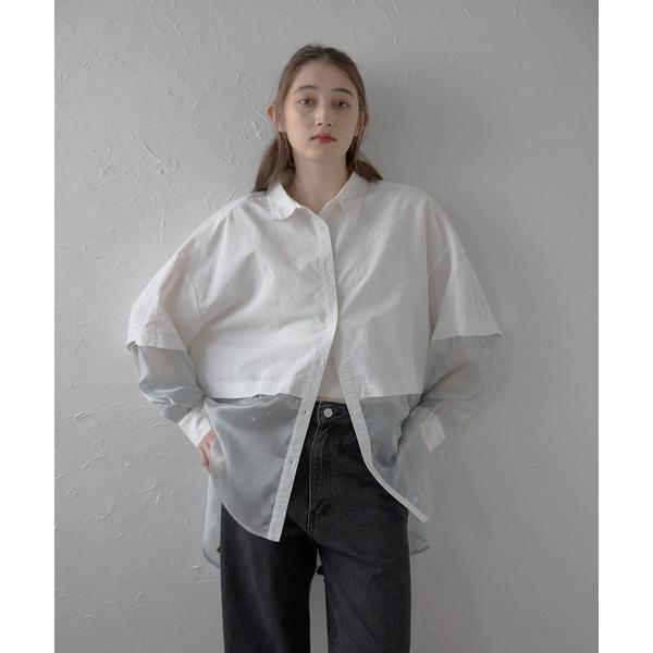 ブラウス シャツ 「MINERTE」sheer shiny hem shirt / シアーシャイニー...