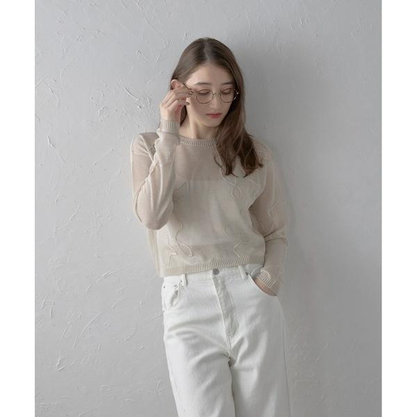 tシャツ 「MINERTE」cord embroidery sheer knit tops / コー...