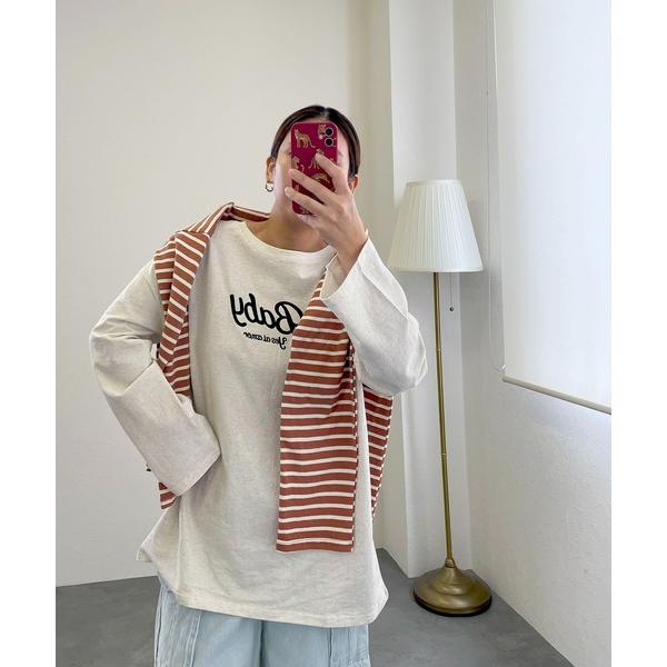 tシャツ Embroidery logo long T-shirt レディース