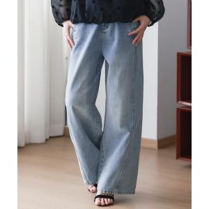 ワイドパンツ ジーンズ デニム デニムパンツ レディース ビッグシルエットハイウエストワイドデニムパンツ+ベルト 2点セット レディース