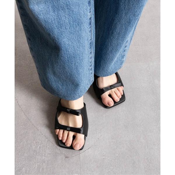 サンダル Wリボンスクエアヒールサンダル レディース