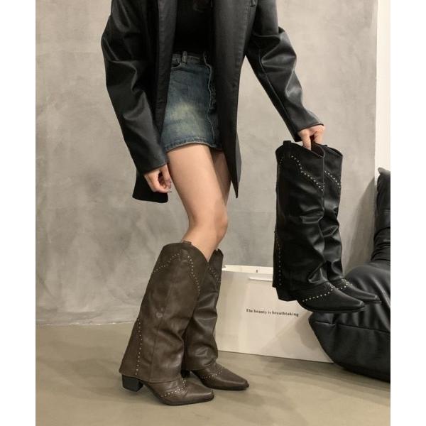 ブーツ 「LAMPOON」スタッズウエスタンブーツ レディース