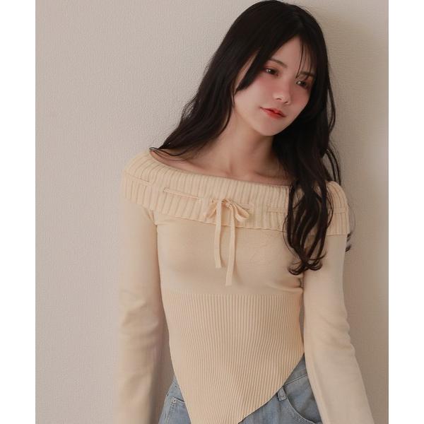 ニット セーター offshoulder ribbon knit tops/オフショルダーリボンニッ...