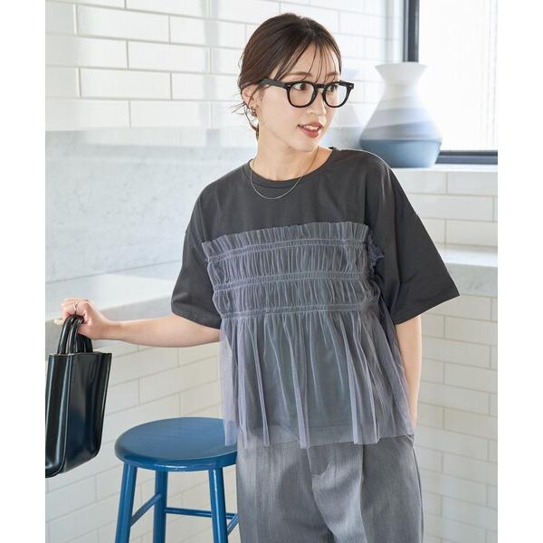 tシャツ 限定展開　チュール フリル ドッキング 半袖 Tシャツ レディース