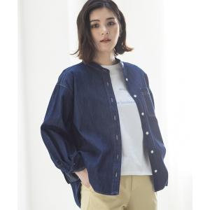 ブラウス シャツ バンドカラーデニムシャツ レディース