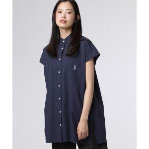 ブラウス シャツ 半袖 「WOMEN」フレンチスリーブ バンドカラーシャツ レディース