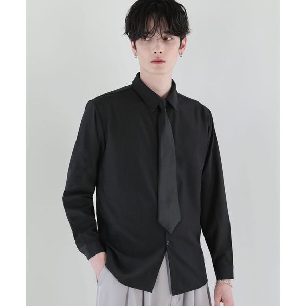 シャツ 「2点セット」ネクタイ付きドレープ長袖シャツ メンズ